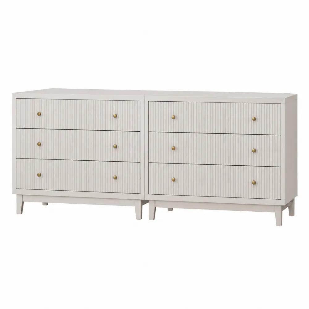 Cassettiera doppia legno bianco 6 cassetti con maniglie ottone
