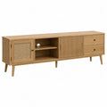 Mobile TV in legno con doghe e rattan 200x40x60cm