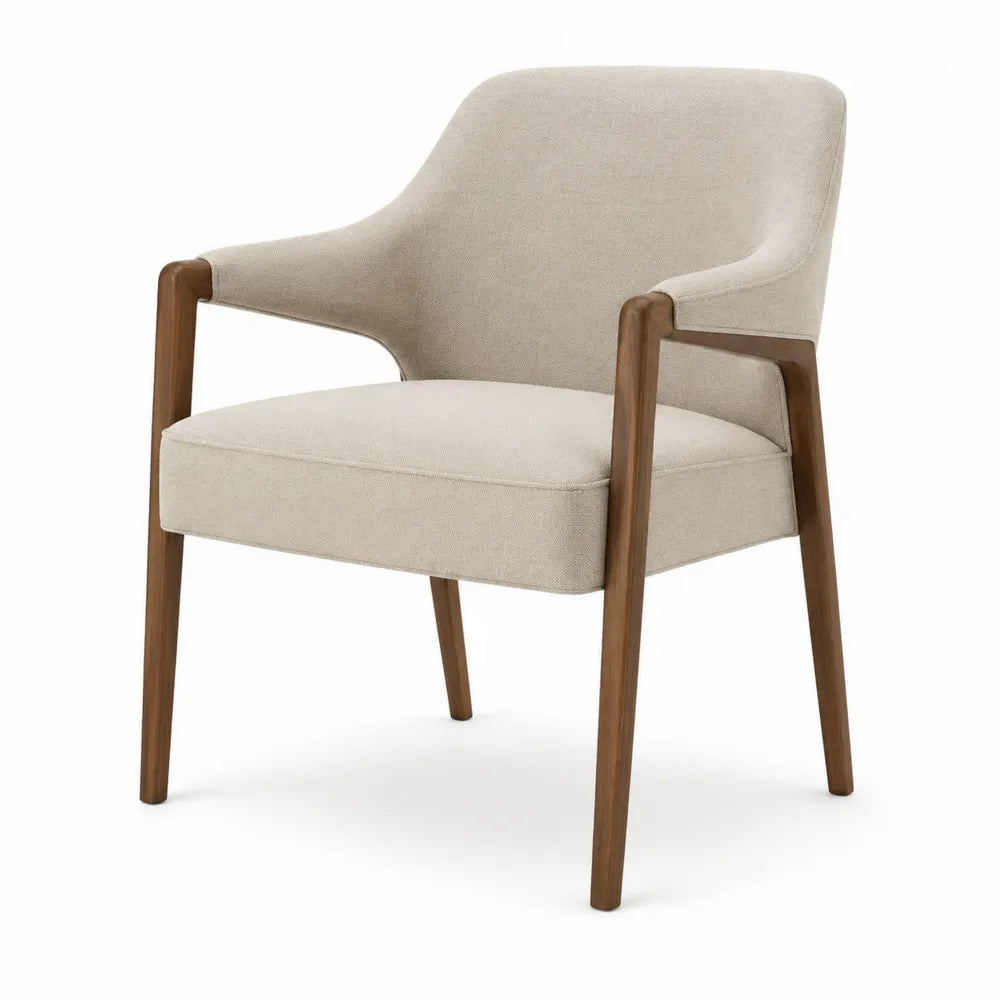 Sedia in tessuto beige con struttura in legno