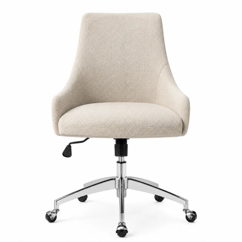 Sedia da ufficio in tessuto bouclé beige con base metallica cromata