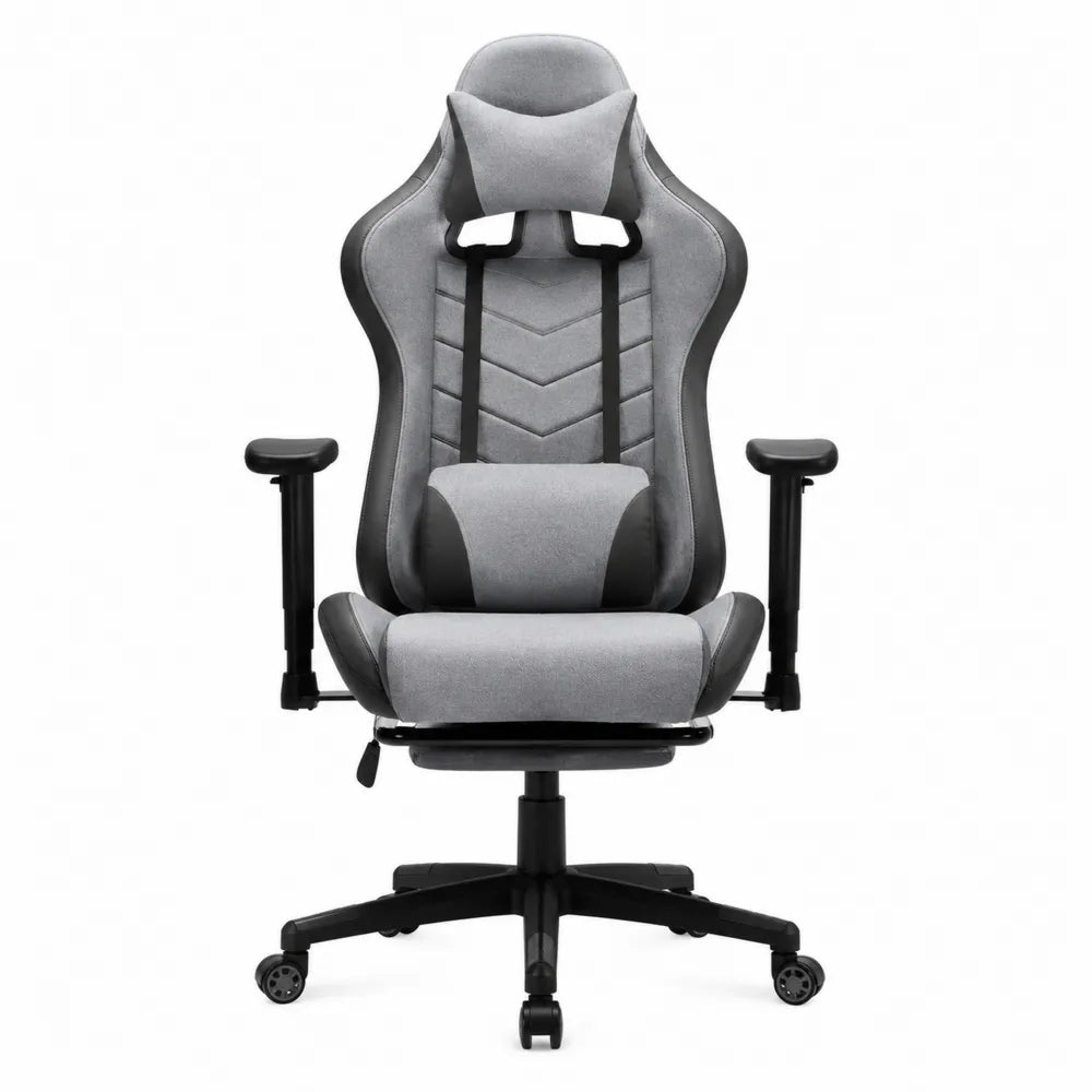 Sedia da gaming ergonomica regolabile in tessuto grigio