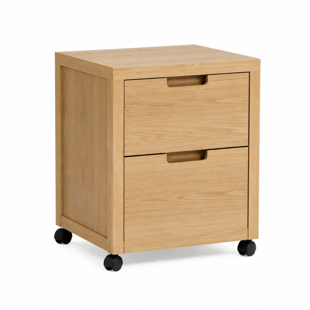 Cassettiera in Legno con Ruote e 2 Cassetti in Rovere