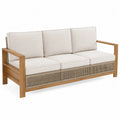 Divano 3 Posti in Legno di Teak e Poliestere Beige