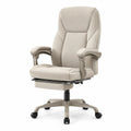 Sedia da ufficio reclinabile in tessuto poliestere beige con poggiapiedi e base stabile