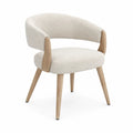 Sedia da pranzo in tessuto bouclé beige con gambe in legno