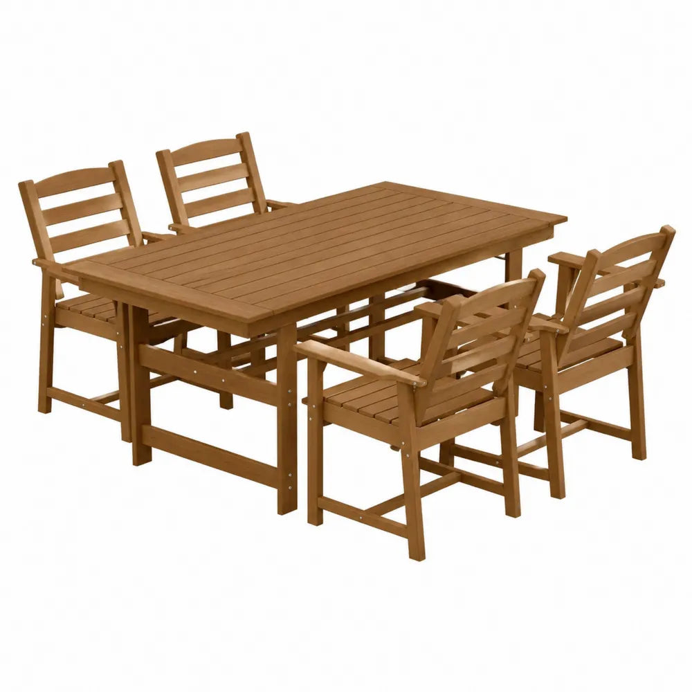 Set da pranzo in legno massello di acacia con 4 sedie, marrone
