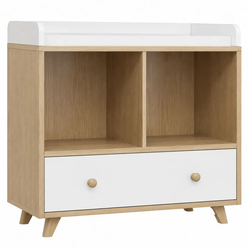 Cassettiera in legno e MDF rovere e bianco H75 cm