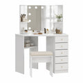 Toletta angolare in legno bianco con specchio e luci LED