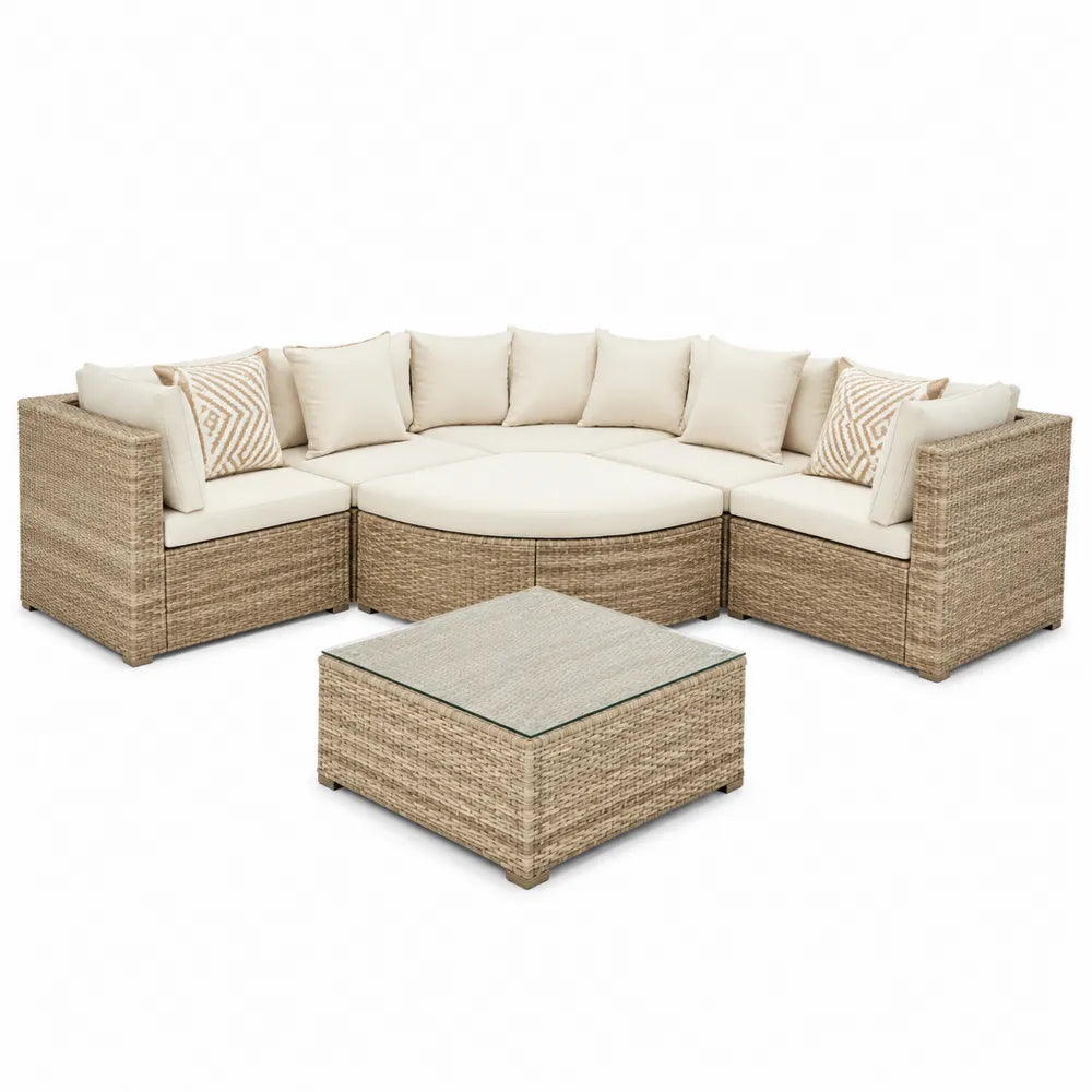 Set Divano da Giardino in Rattan con Tavolino in Vetro