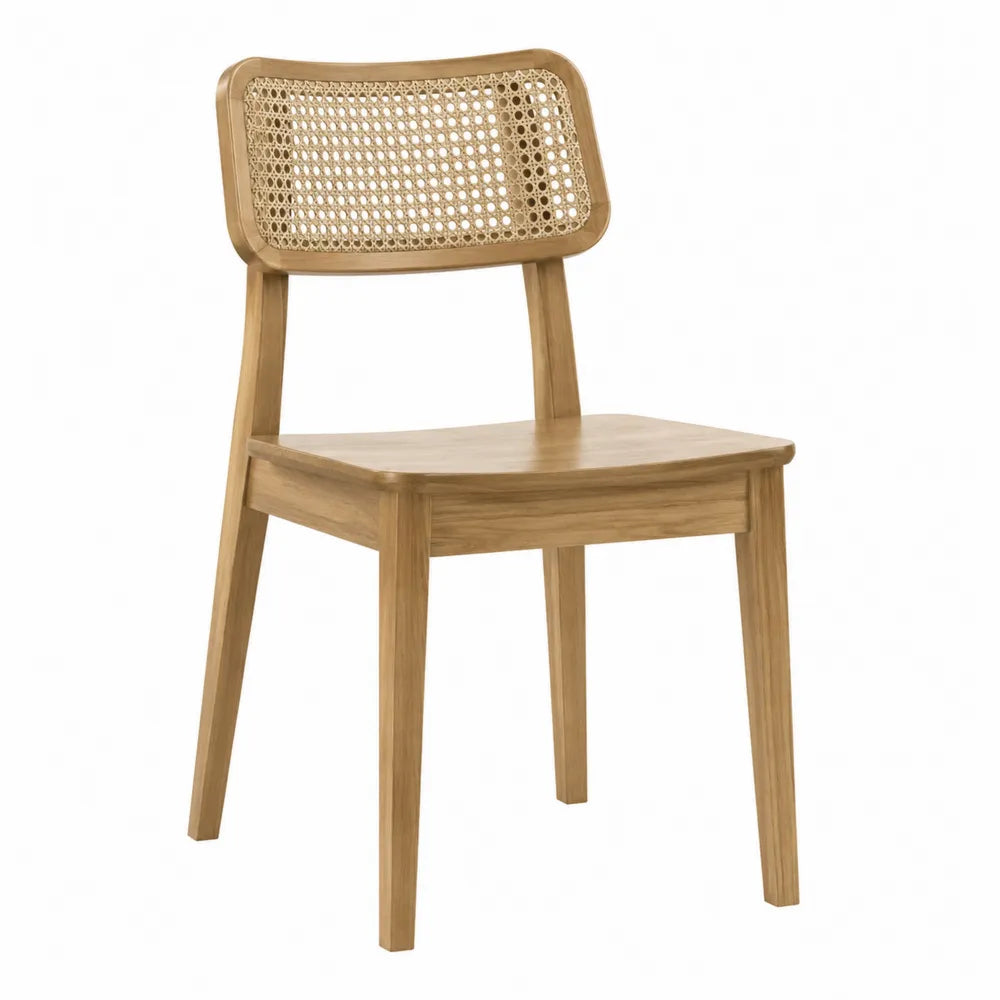Sedia in legno di quercia con schienale in rattan