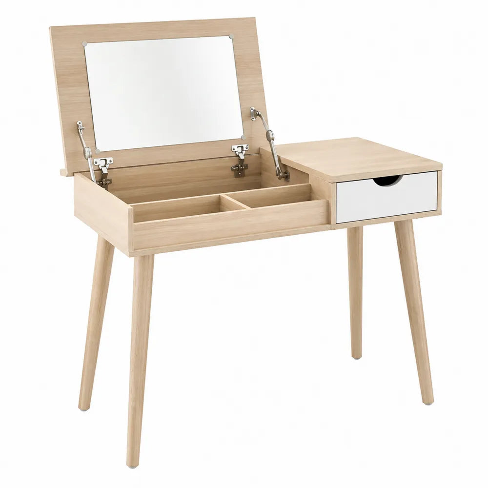 Toeletta in legno con specchio e cassetto