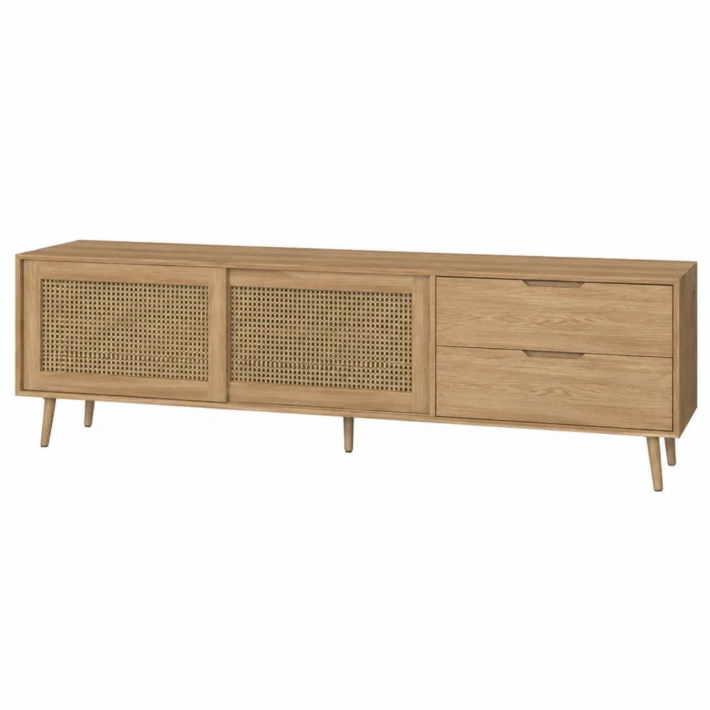 Mobile TV in legno con ante in rattan 180x45x50 cm