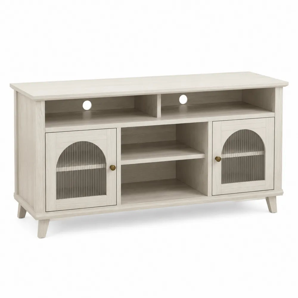 Mobile TV in Legno Beige con Ante in Vetro Temperato