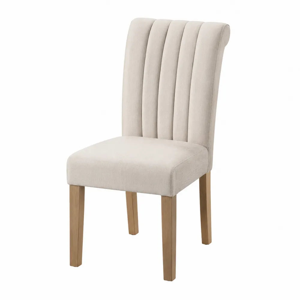 Sedia da pranzo in tessuto beige con gambe in legno