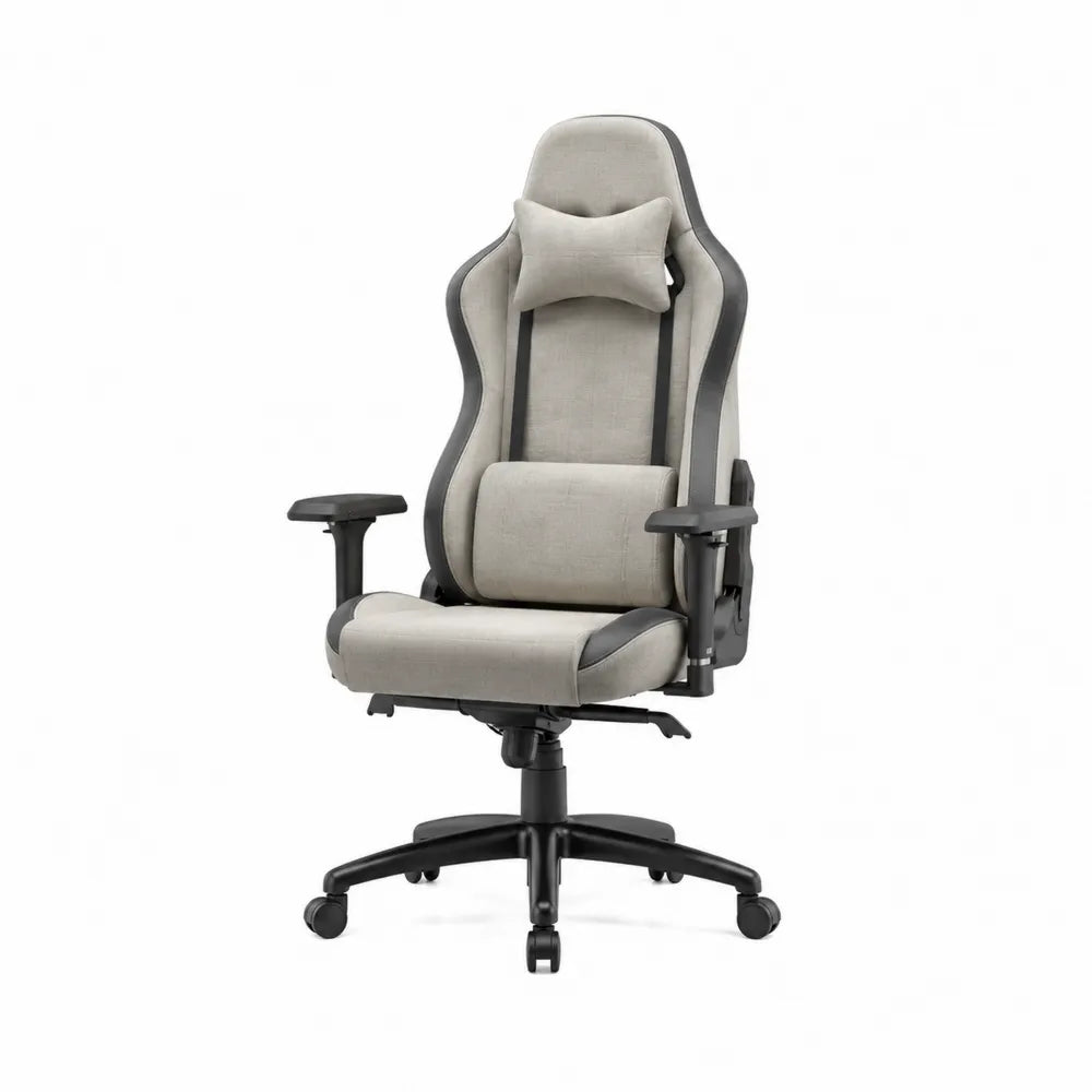 Sedia da Gaming in Tessuto Grigio con Cuscini Regolabili